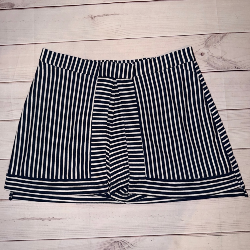 Alter’d State Navy & White Striped Flap-Front Mini Skirt | Size Large